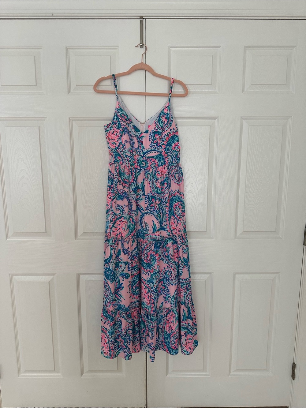Lilly Pulitzer Pink & Blue Paisley V-Neck Spaghetti-Strap Maxi Dress